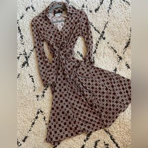 GROOVY 70s COLLARED BUTTON BROWN PATTERNED MIDI DRESS 🕺🏽⛓️